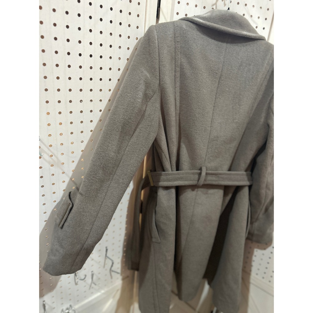 T Tahari Women's Wool Belted Double Breasted Trench Coat Taupe Size 10 Grey - Picture 8 of 10
